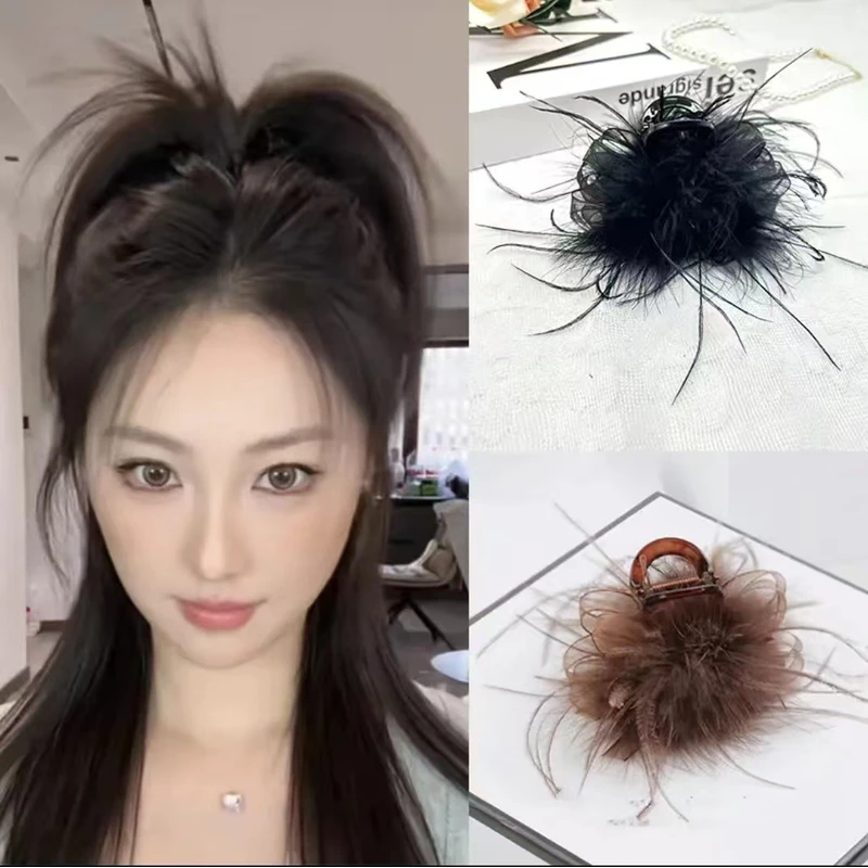 【织梦】新款浪漫羽毛8cm鲨鱼发夹抓夹时尚发饰