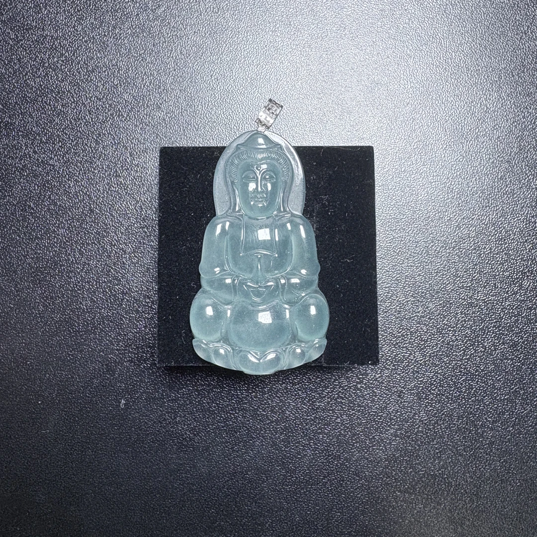 天然A货翡翠18k金蓝水观音
