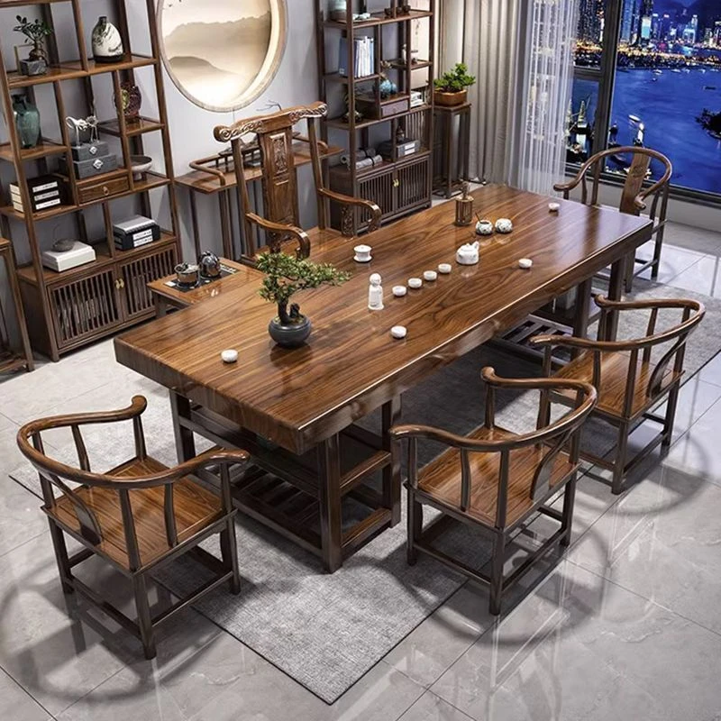高端实木大板茶桌桌椅组合中式一体办公室一整套泡茶家用禅意茶几