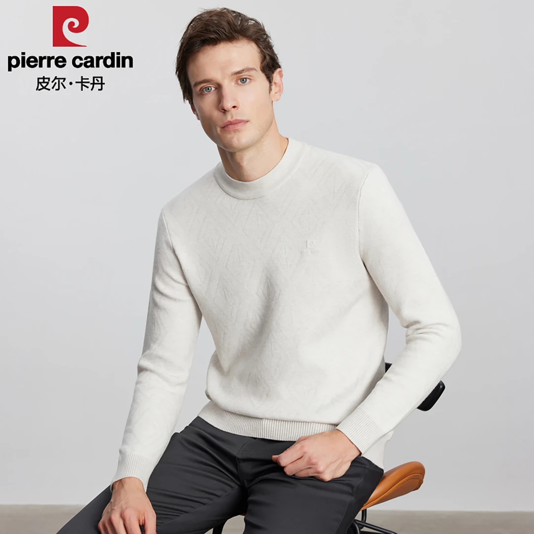 皮尔卡丹春季新款针织衫男士长袖休闲百搭圆领纯色保暖舒适上衣