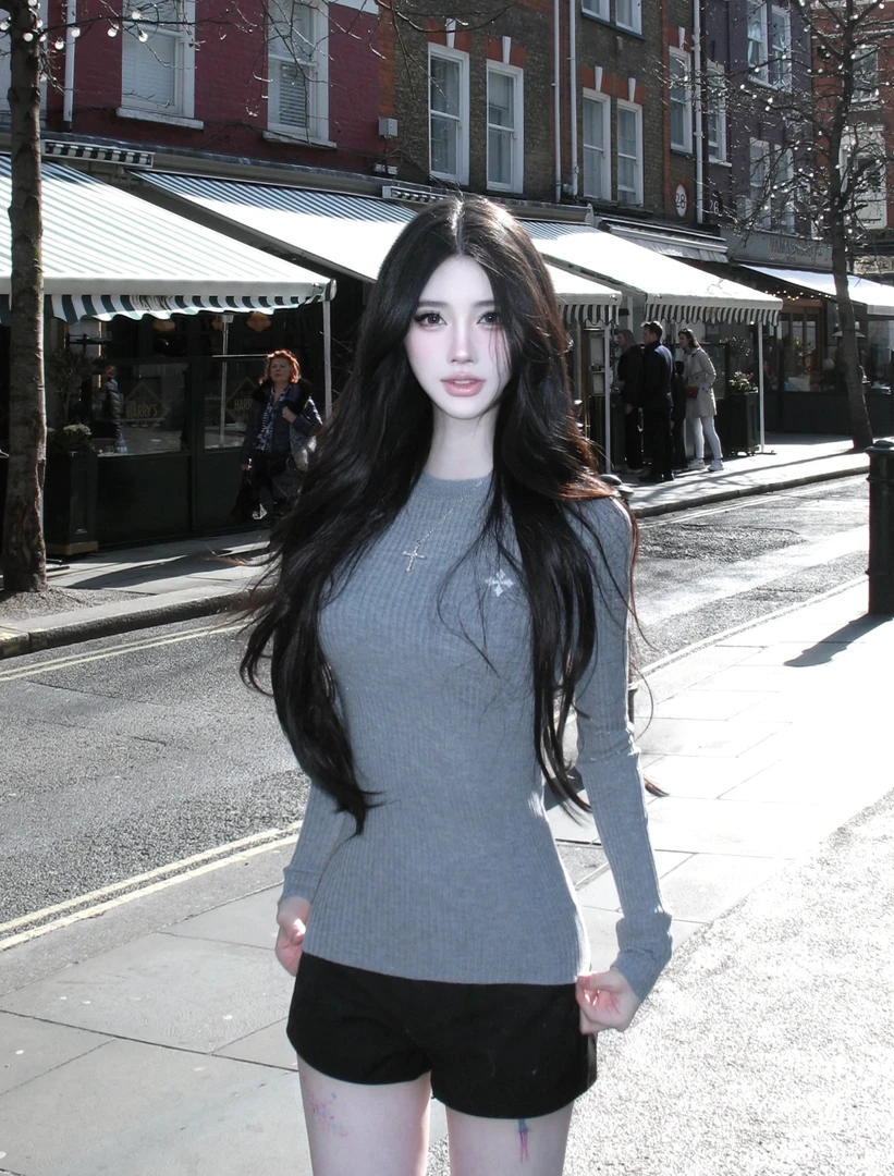 复古韩系竖坑条纹针织衫女秋冬内搭毛衣修身显瘦气质长袖圆领上衣