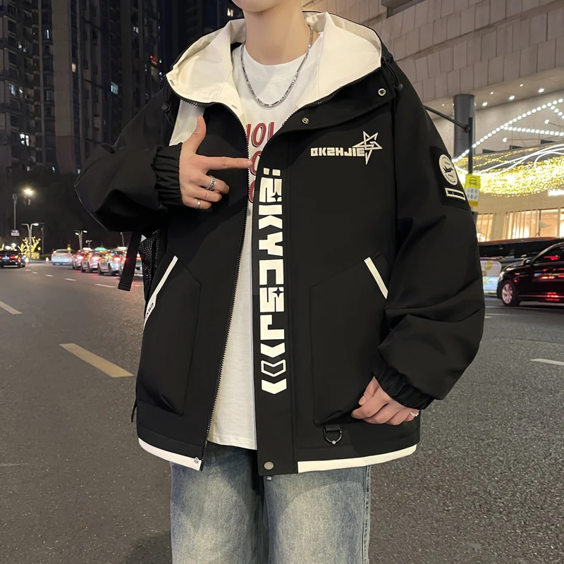 青少年连帽外套宽松潮流休闲百搭高中生男生大男孩夹克运动防风