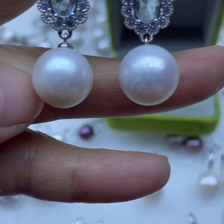 小***花淡水珍珠耳饰银S925镶嵌