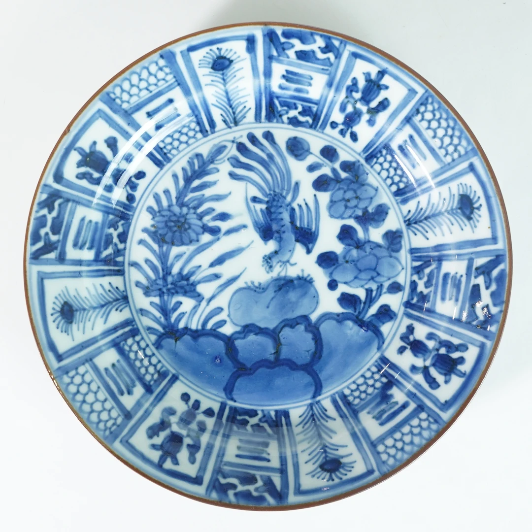 LABC251027047【十竹斋】清康熙凤戏牡丹青花赏盘