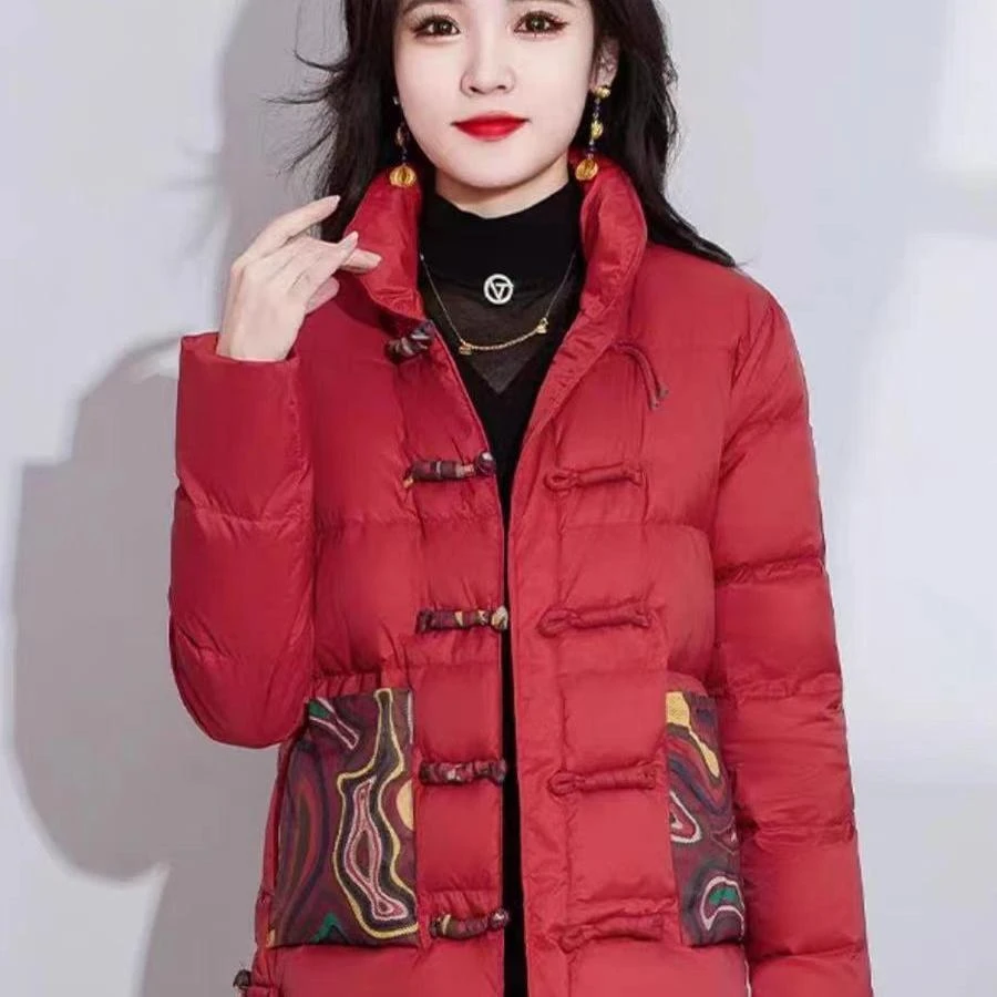 冬季新款女士国风盘扣立领时尚秋冬短款鸭绒外套8805