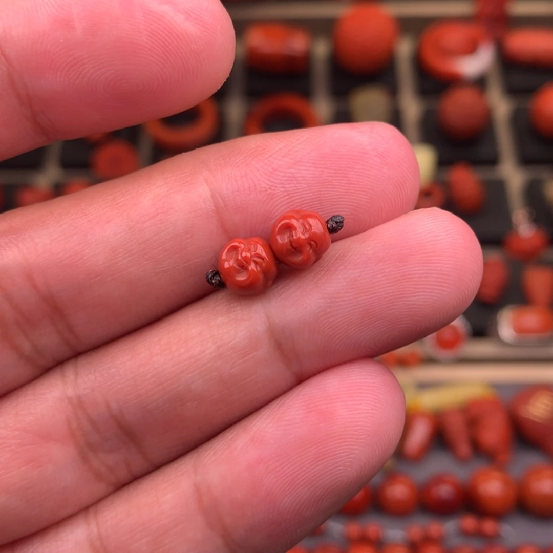 南红玛瑙未镶嵌笑佛对珠6+