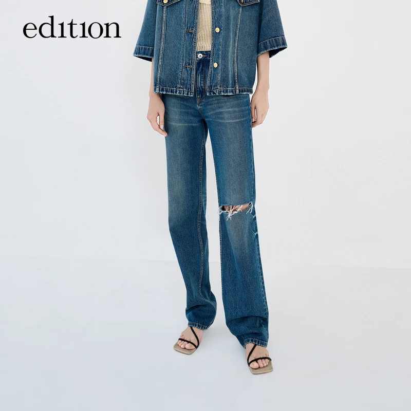 【金拐子专属】edition时尚休闲土耳其棉破洞牛仔裤#EBC2JEN017