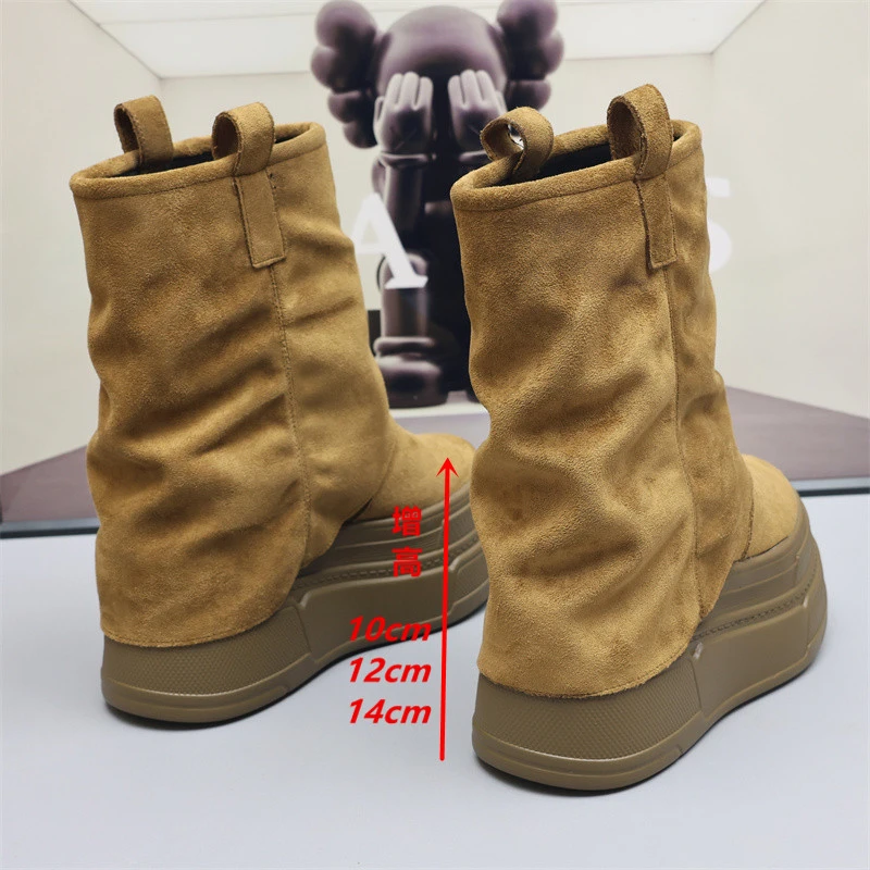 14公分小个子内增高马丁靴女2025秋冬加绒短靴子厚底12cm露思同款
