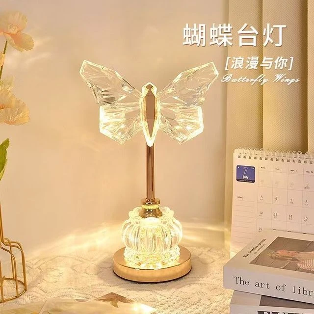卧室床头柜灯水晶玻璃蝴蝶小夜灯轻奢高级感复古主卧装饰氛围台灯