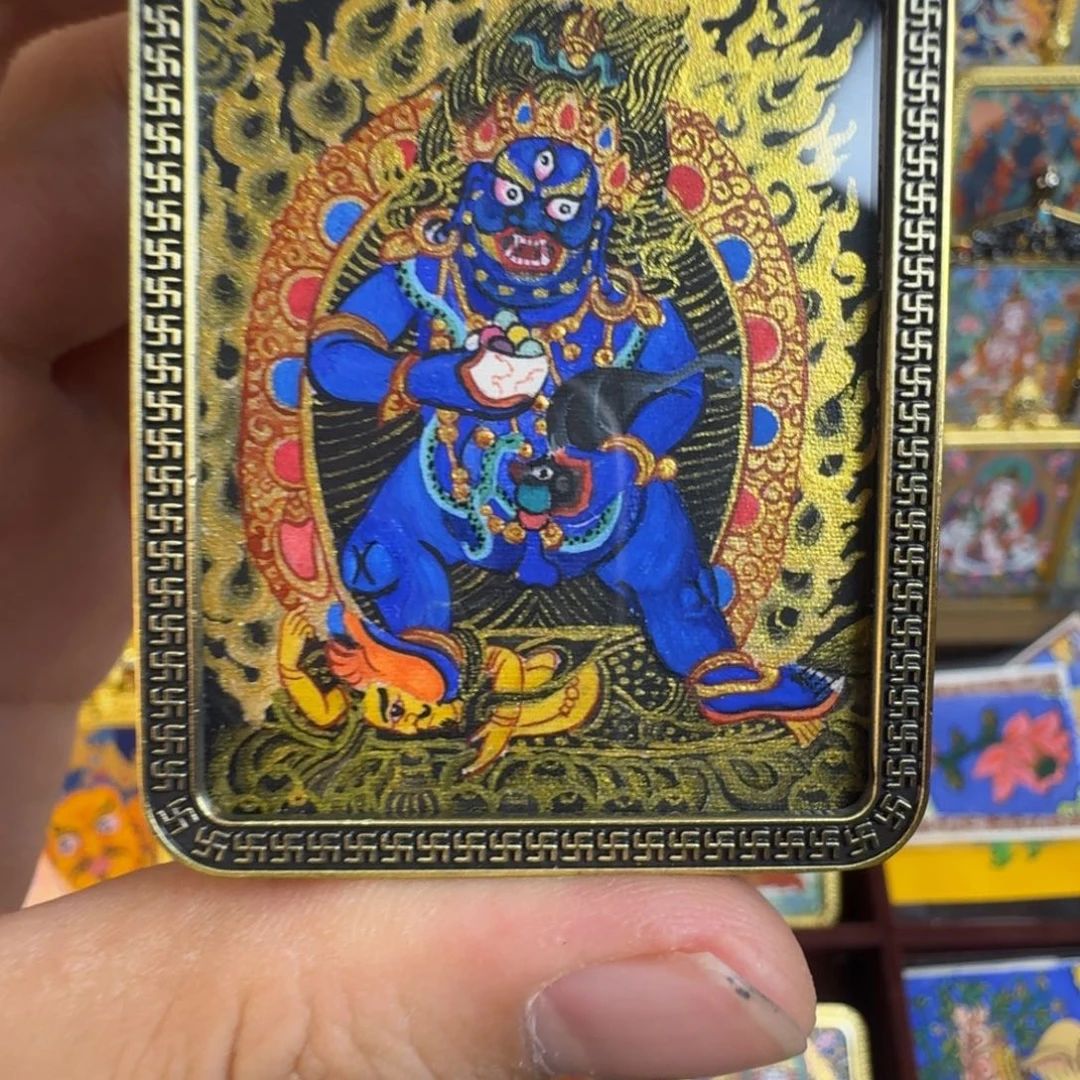 吊坠纯手绘黑金黑财神唐卡