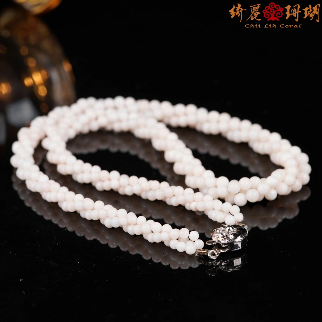 Chii Lih绮丽珊瑚 天然珊瑚 多样性 白珊瑚圆珠旋转项链/33091