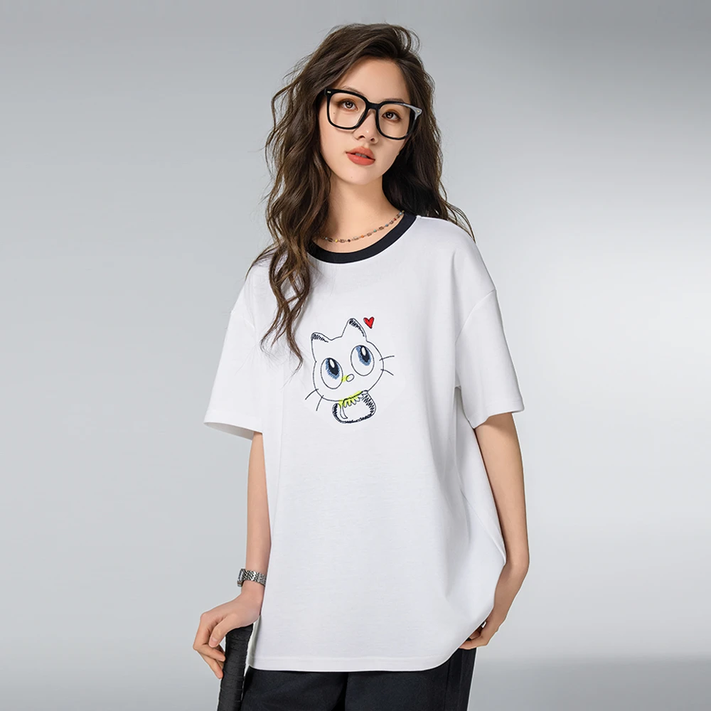 【猫咪】女大童短袖t恤夏装2025新款初高中生百搭半袖上衣女童洋气