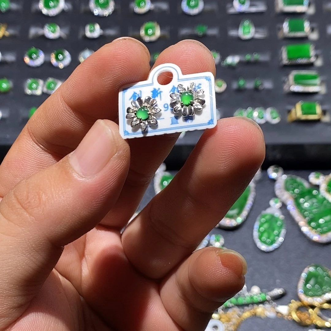 翡翠银S925镶嵌耳饰