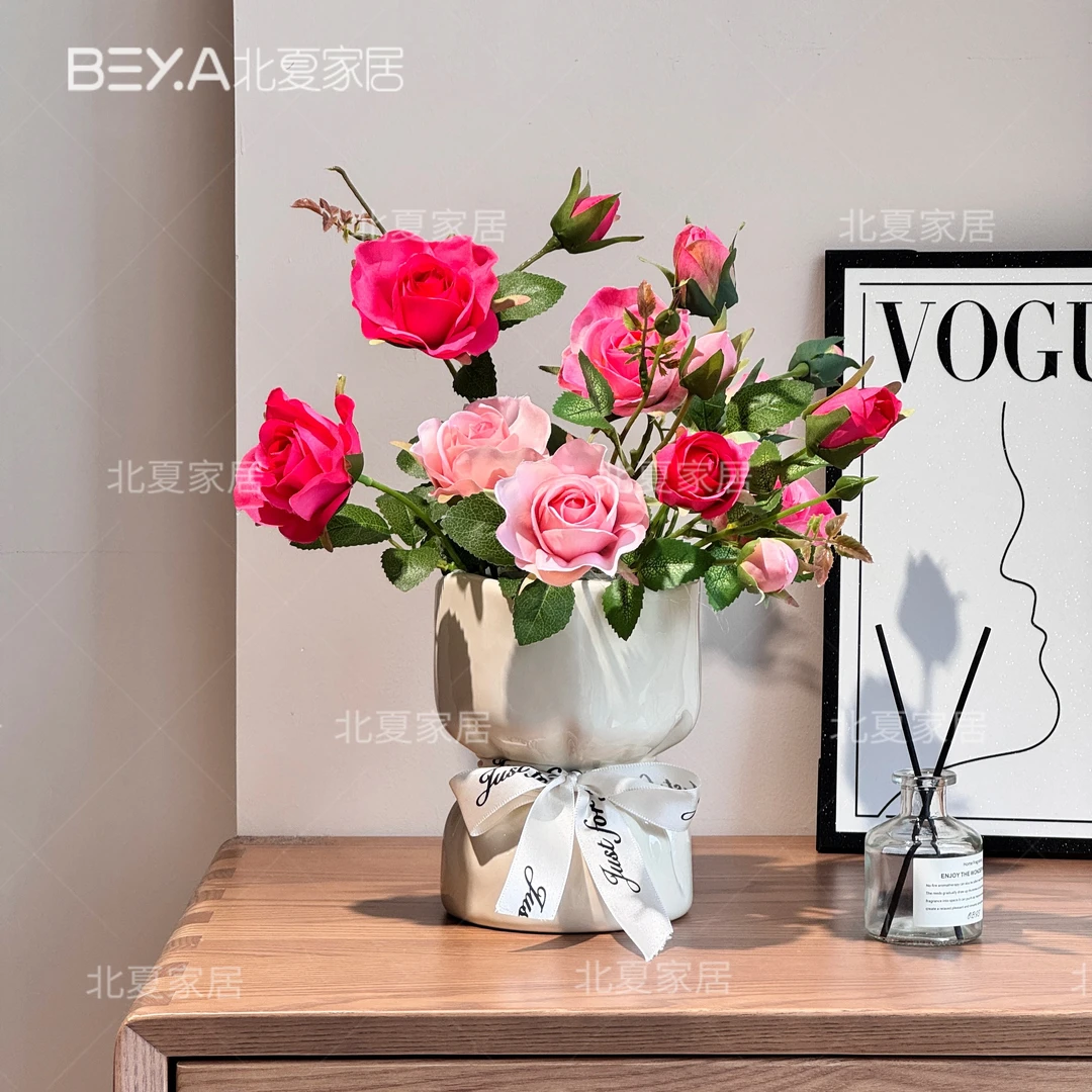 绚丽玫瑰花假花仿真花摆设轻奢客厅餐桌装饰花卉仿生花艺室内假花