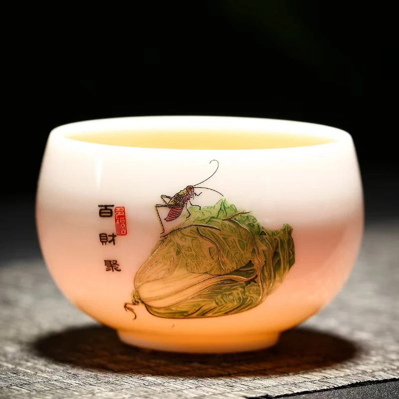 家用羊脂玉陶瓷大茶杯德化玉白瓷主人杯单杯透光品茗杯茶盏泡茶杯