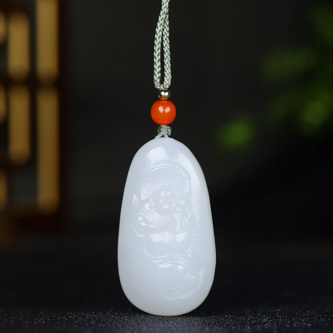 1212153和田玉白玉弥勒佛挂件