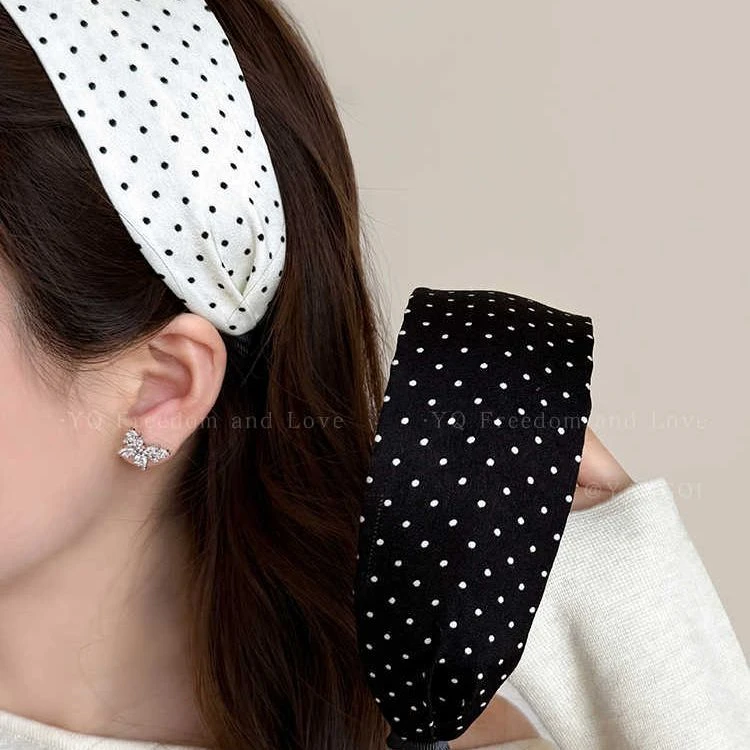 2025新款韩系黑白波点宽边发箍女洗脸外出百搭压发头箍发卡发饰品