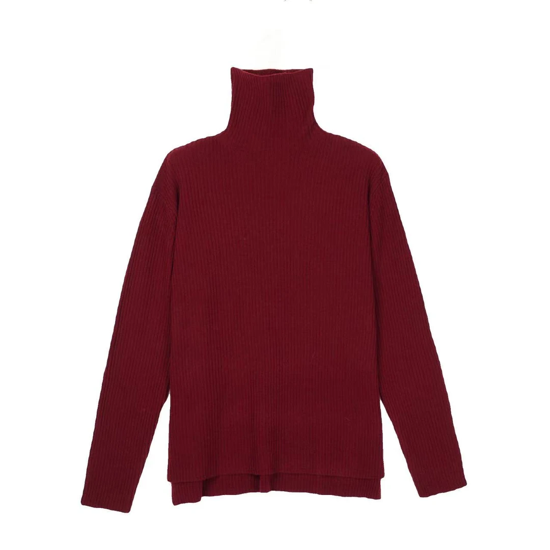 24秋冬新款高领宽松时尚百搭纯色打底衫前短后长针织套头衫