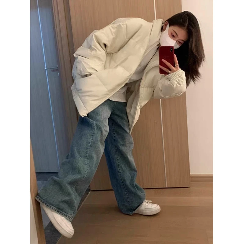 加厚保暖棉服女生冬季外套韩系纯色休闲宽松棉衣面包服外套6680