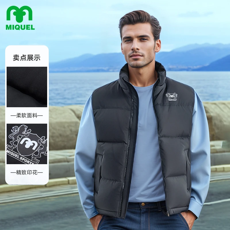米盖尔运动休闲马甲 时尚保暖手工舒适厚款秋冬棉服 御寒印花立领