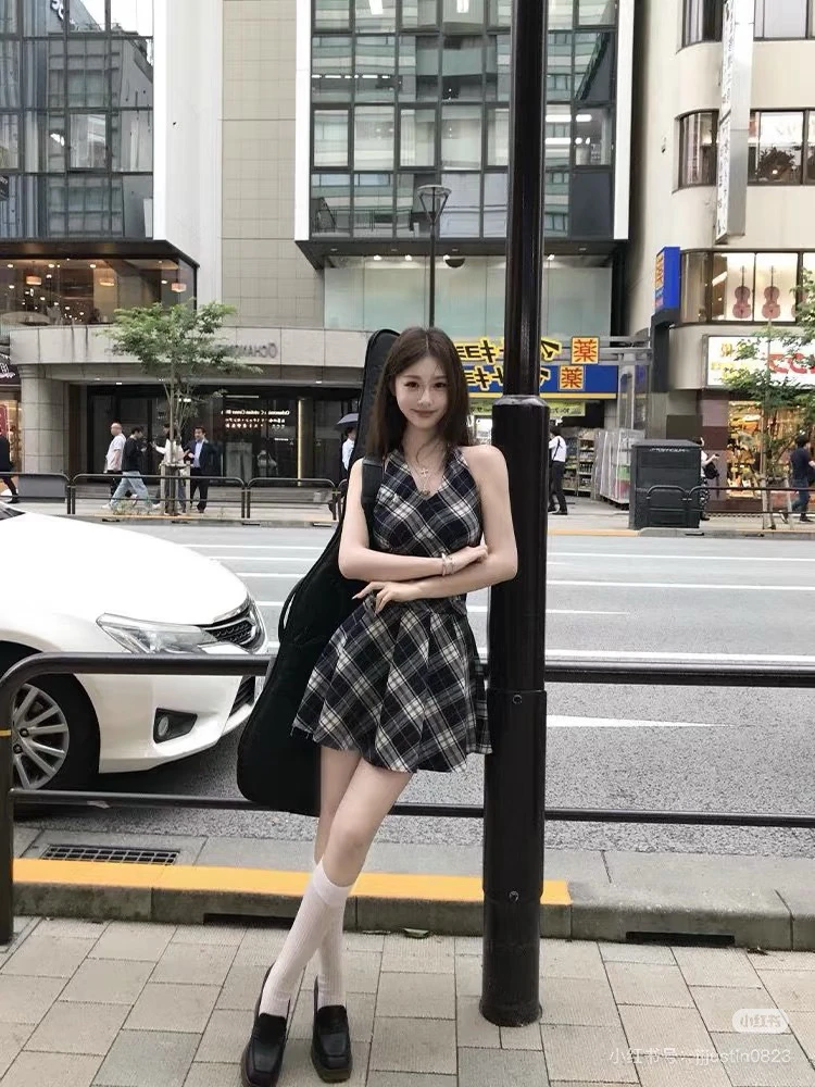 原单撤柜经典小格连衣裙