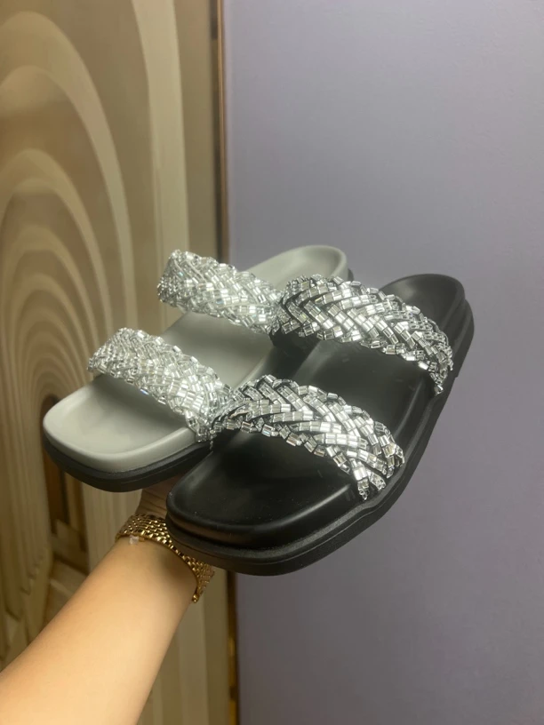【唯品专属】4663-25夏季新款平底拖鞋一字带钻条凉拖鞋