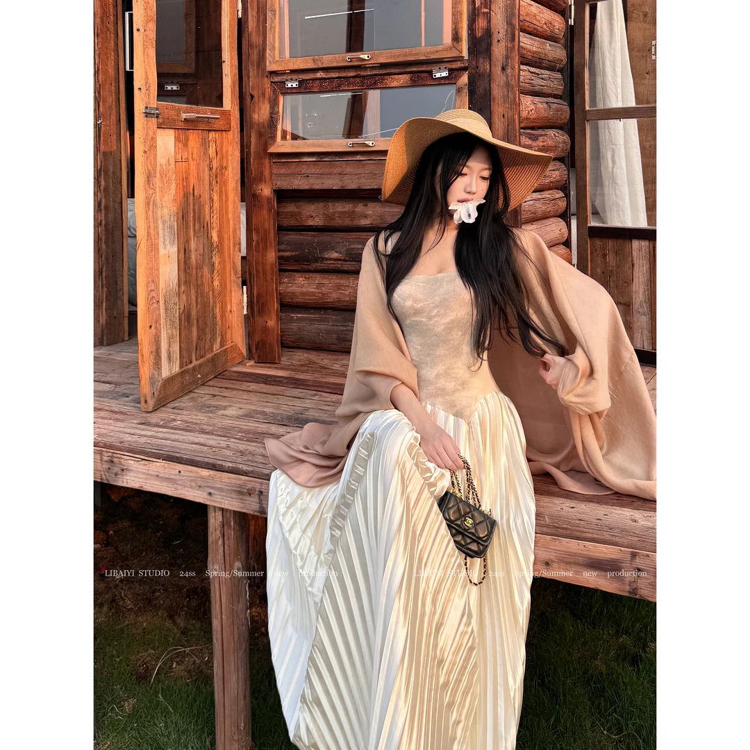 LIBAIYI 雕塑美学/新中式禅意抹胸长裤连衣裙+开衫1470