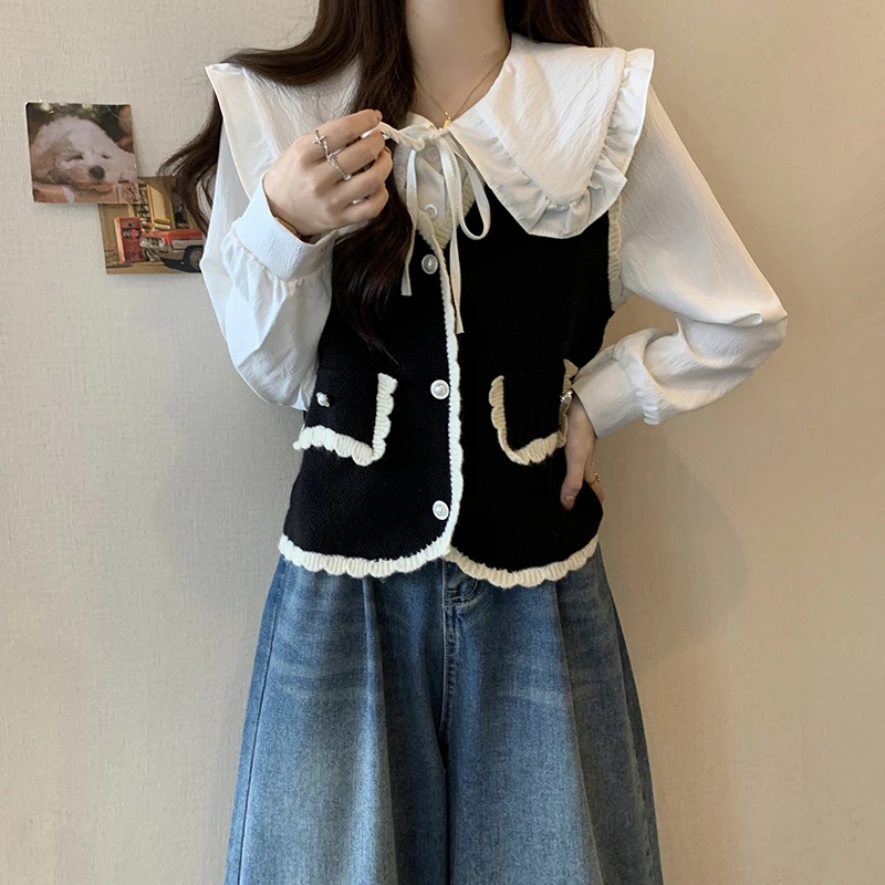 3669（单件黑色马甲）大码胖mm叠穿用针织背心马甲017