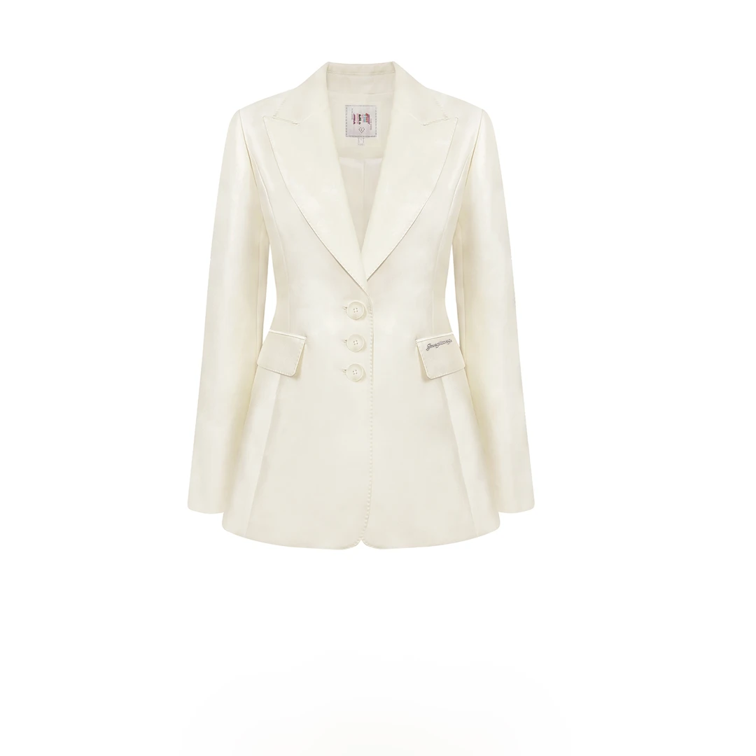 姜穹JIANGQIONG 2025春夏通勤时尚驳领收腰绗线领垂感知识风西装