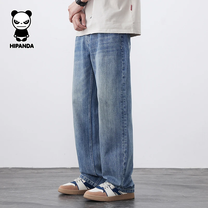HiPanda直筒百搭薄款牛仔裤做旧磨白复古牛仔裤潮流牛仔裤男款