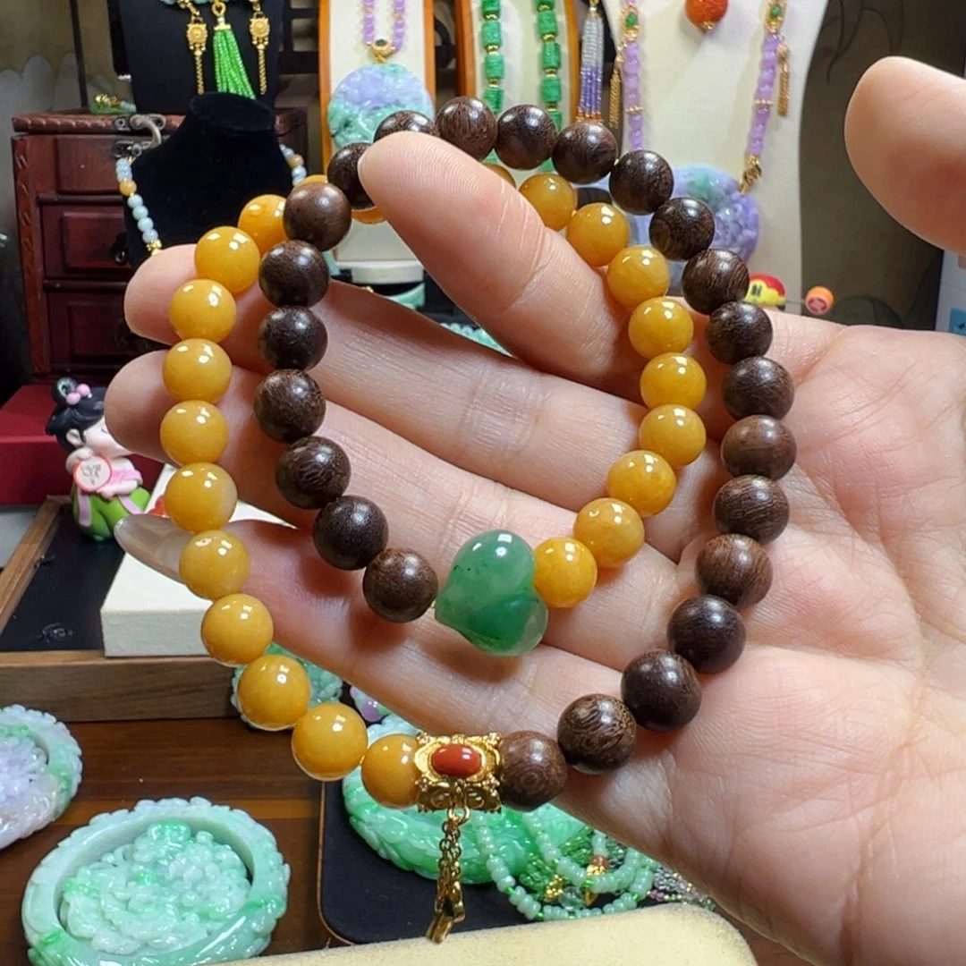 翡翠未镶嵌毛衣链冰黄翡双圈设计