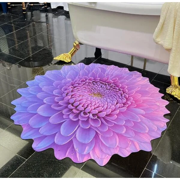 213【90x90cm】5D立体大丽花吸水地垫硅藻泥防滑浴室异形地垫