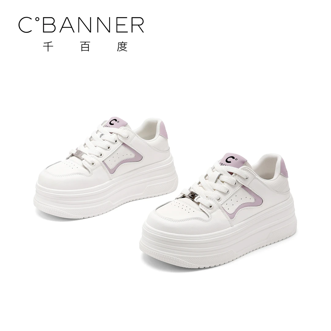 C.BANNER/千百度潮流学院风时尚休闲鞋女2025新款厚底系带休闲鞋