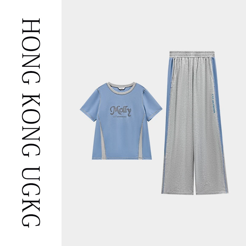 香港UGKG夏装套装洋气大码夏季短袖t恤上衣装两件套73252ZH149-2