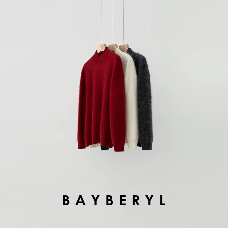 BAYBERYL老贝热力红*半高领拉绒柔软百搭针织衫ZZS4L0522