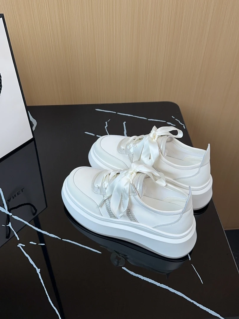 夏季2025年新款松糕鞋女鞋增高百搭厚底小白鞋真皮透气