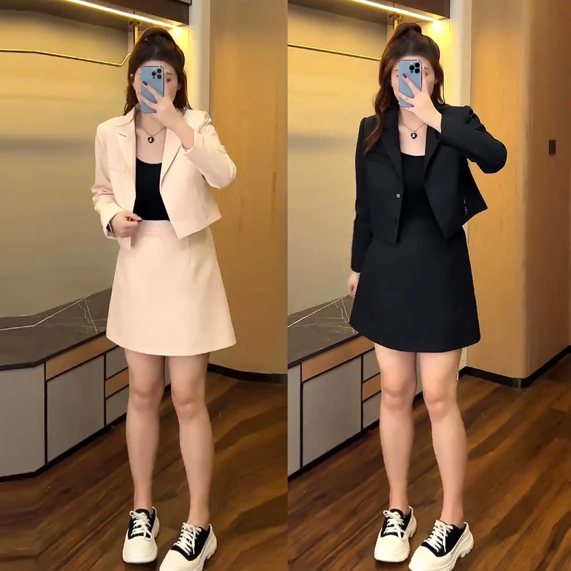 花菜胖mm高级感西装套装显瘦短款外套上衣a字半身裙MQ223