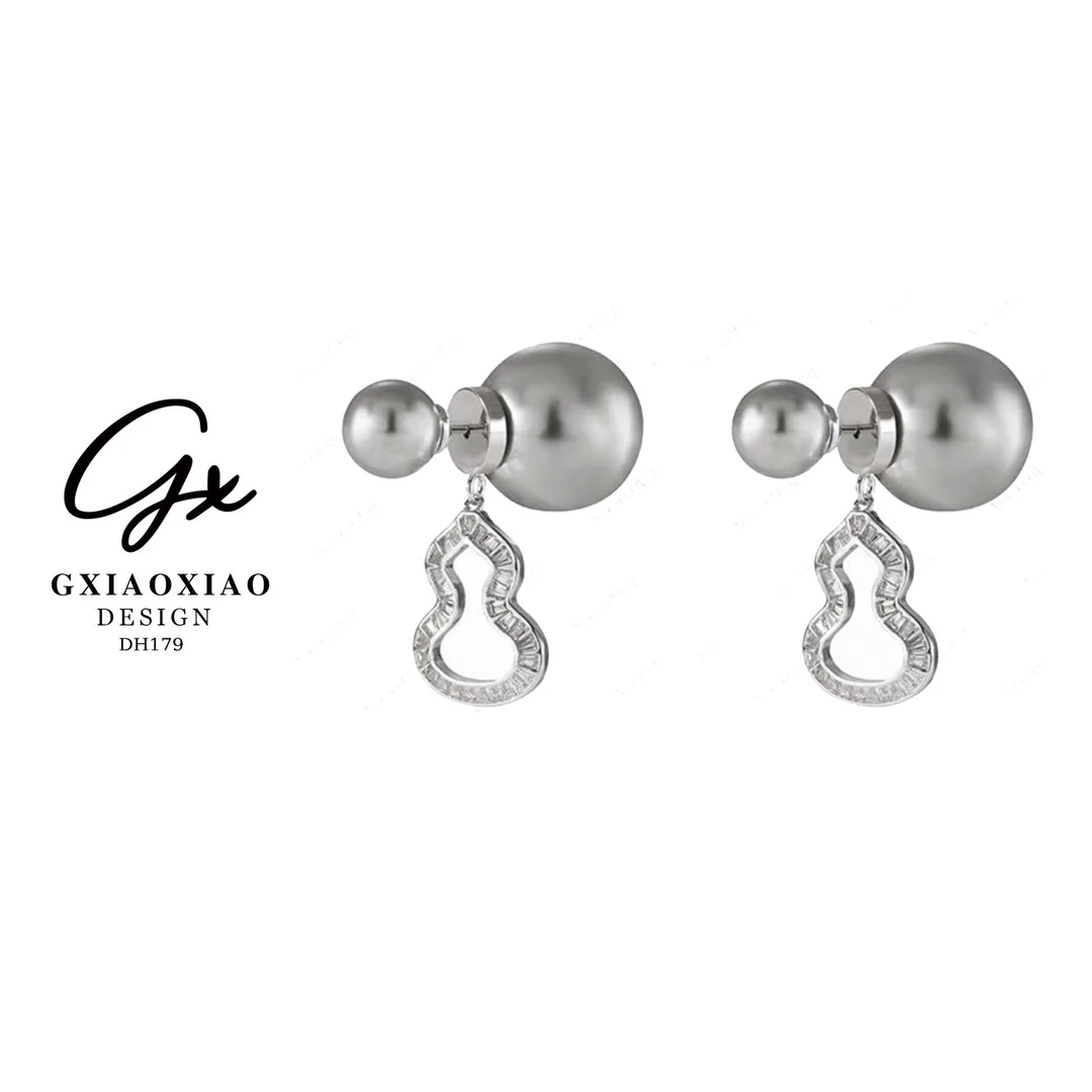镀K金 925银针 法式【银庐】小众高级葫芦圆珠耳钉 DH179