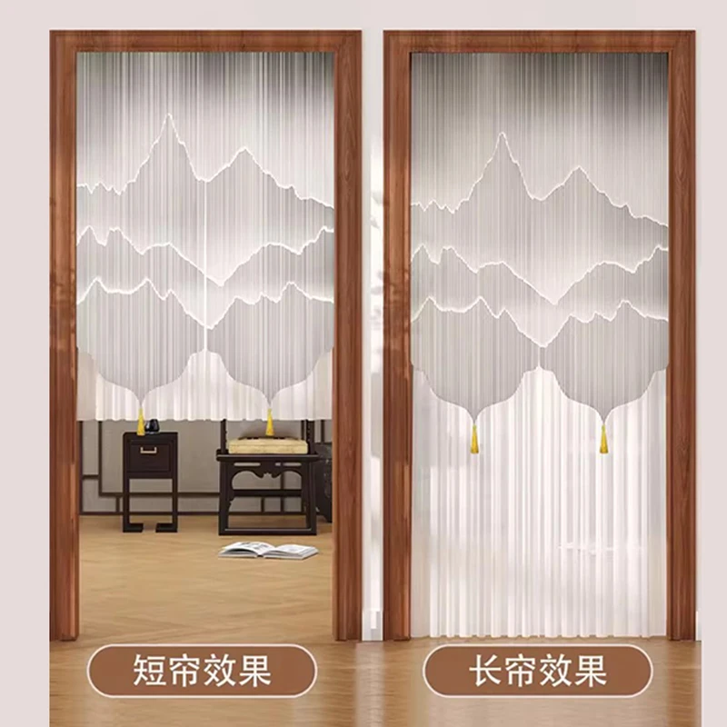 中式国风隔断帘透光屏风客厅卧室四季遮挡帘防蚊虫隐私门帘山水帘