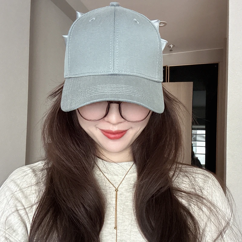 25春夏日系甜美雾霾蓝后置缎面大蝴蝶结棒球帽女显脸小硬顶鸭舌帽