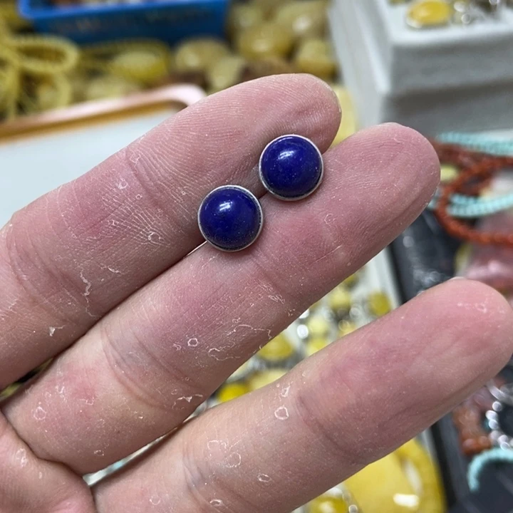 青金石银S925镶嵌耳钉多样性发货