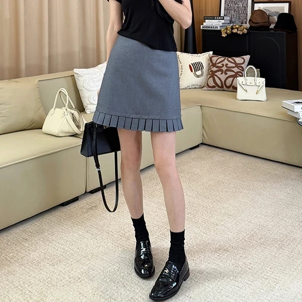 花边小调“纯色半身裙高腰休闲西装A字包臀短裙夏季新款