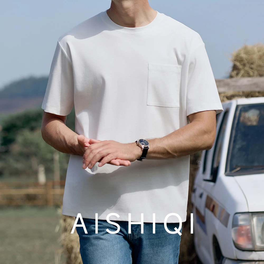 白色短袖t恤男款圆领宽松男士高级感显瘦不突点凉感男生半袖上衣