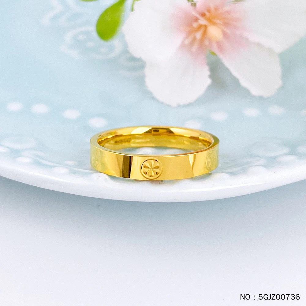 5G黄金光面螺丝纹固口米字纹圈戒(厚度约1.4mm)