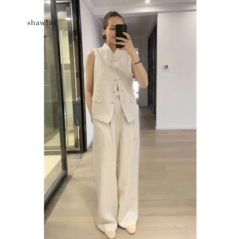 复古法式休闲亚麻马甲+裤子S3102