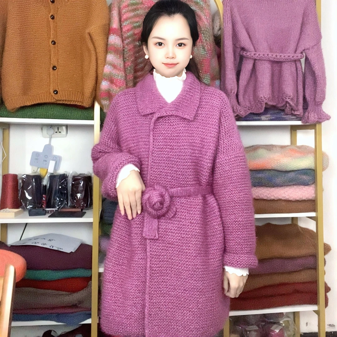 高领大衣款超柔星空凤羽绒毛线纯色手染亮丝绒线编织毛衣围巾毛线