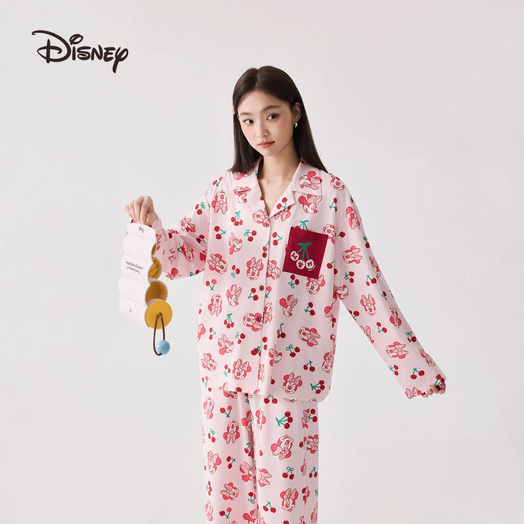 迪士尼米妮莫代尔棉可外穿翻领卡通少女睡衣家居服套装秋冬