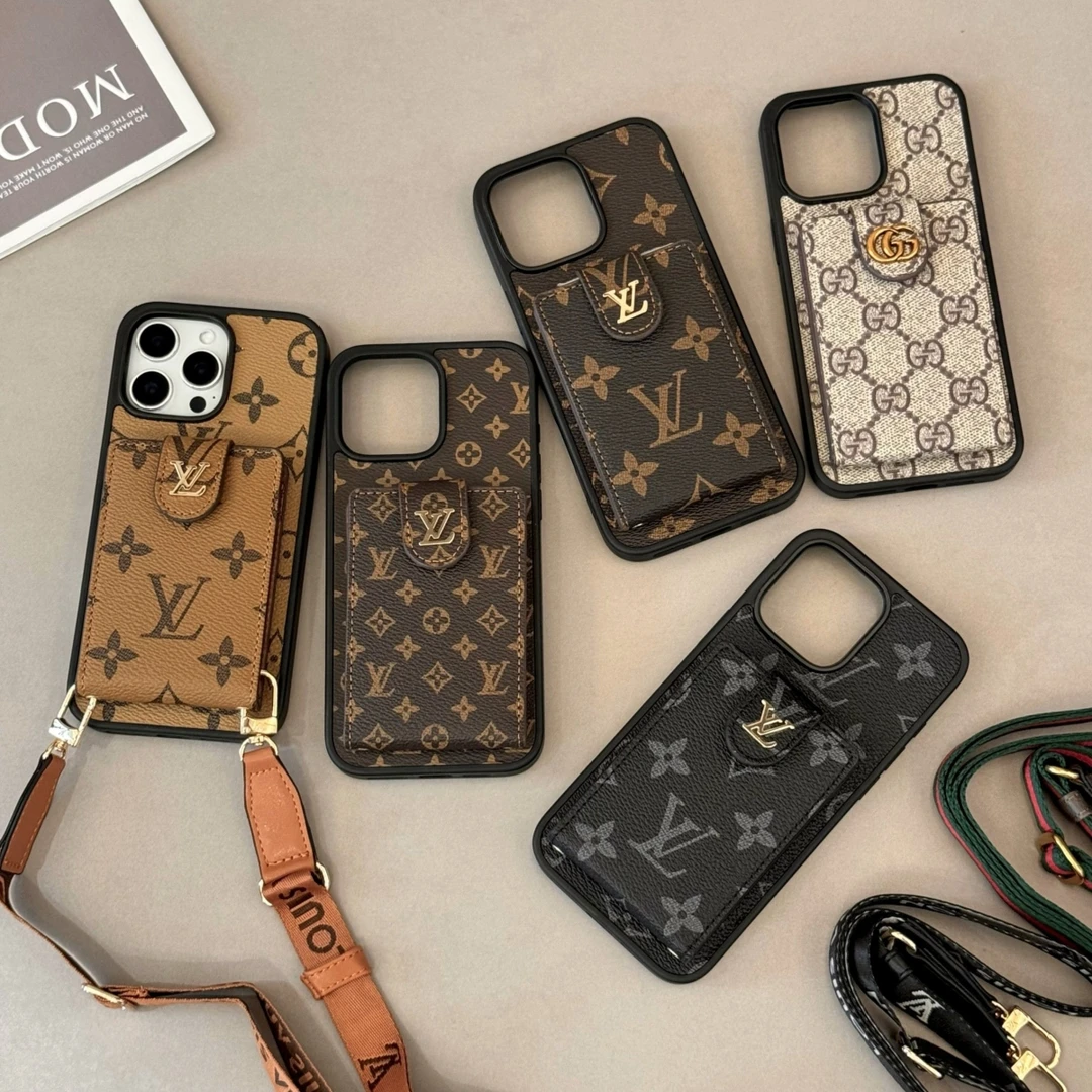 新品大孔lv上下竖卡卡包斜挎款适用苹果16promax手机壳简约15prom