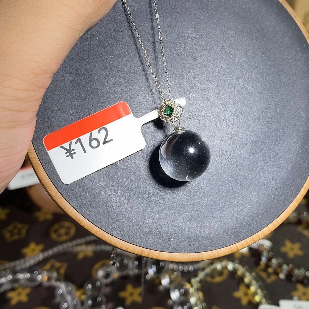 水晶吊坠(赠链)银S925镶嵌15.5mm绿方糖款