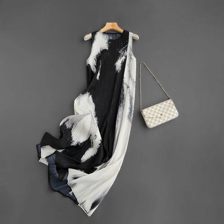 水墨褶皱系列 显瘦舒适直筒背心连衣裙长裙/九分阔腿裤女